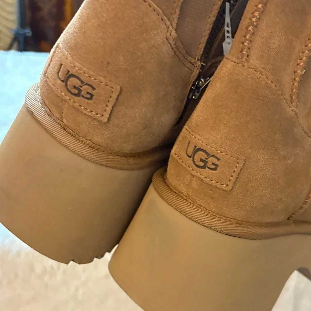 UGG , chestnut suede Heeled Boots, BRAND NEW !! no box, size 8. (8.5 runs big )